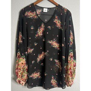CAbi Womens Sheer Floral Blooming Blouse Medium Romantic Chic Puff‎ Art To Wear